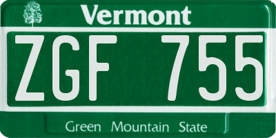 VT license plate ZGF755