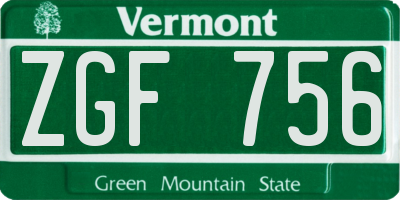 VT license plate ZGF756