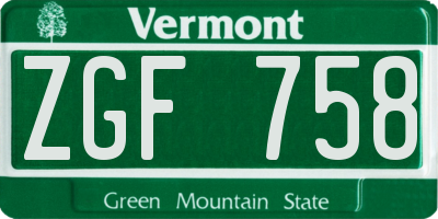 VT license plate ZGF758