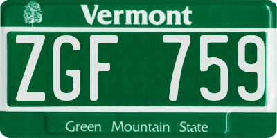 VT license plate ZGF759