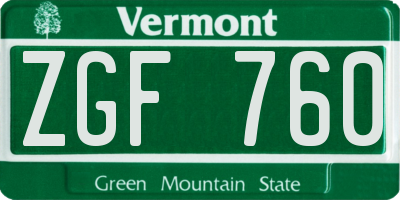 VT license plate ZGF760