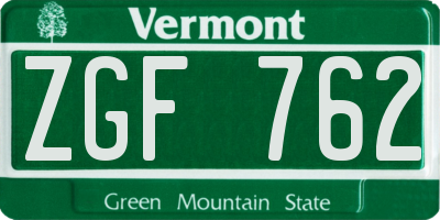 VT license plate ZGF762