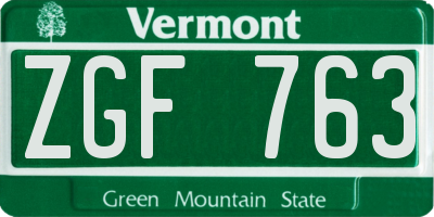 VT license plate ZGF763