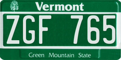 VT license plate ZGF765