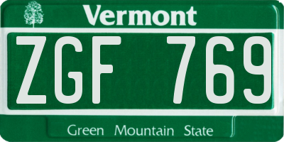 VT license plate ZGF769