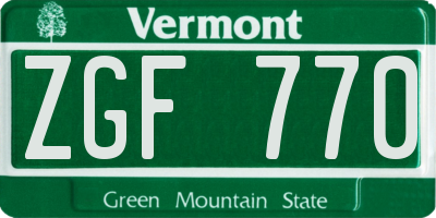 VT license plate ZGF770