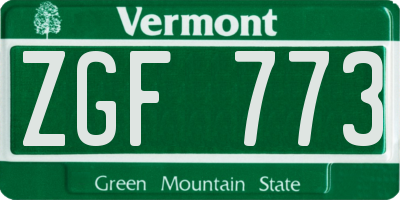 VT license plate ZGF773