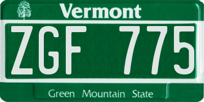 VT license plate ZGF775