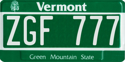 VT license plate ZGF777