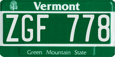 VT license plate ZGF778