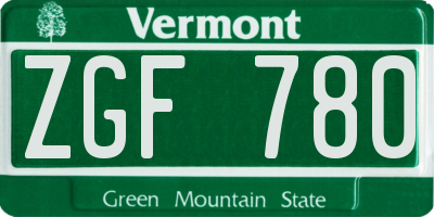 VT license plate ZGF780