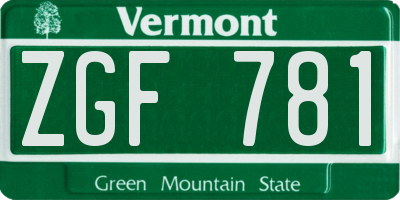 VT license plate ZGF781