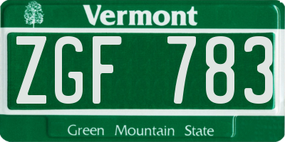 VT license plate ZGF783