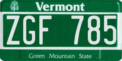 VT license plate ZGF785