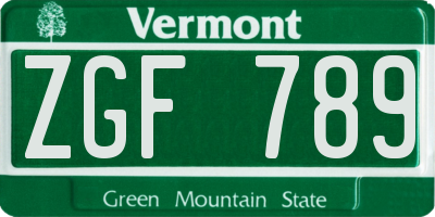 VT license plate ZGF789