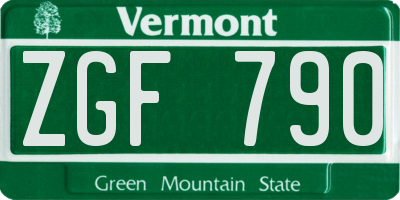 VT license plate ZGF790