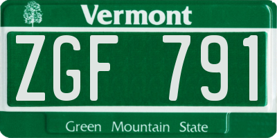 VT license plate ZGF791