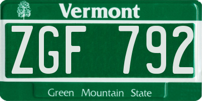 VT license plate ZGF792