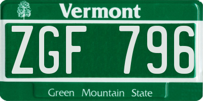 VT license plate ZGF796