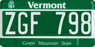 VT license plate ZGF798