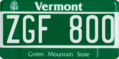 VT license plate ZGF800