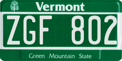 VT license plate ZGF802