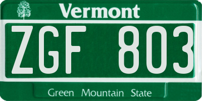 VT license plate ZGF803