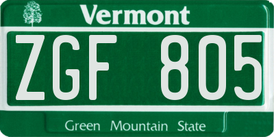 VT license plate ZGF805