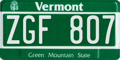VT license plate ZGF807