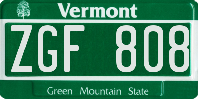 VT license plate ZGF808