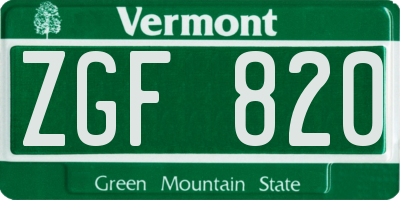 VT license plate ZGF820