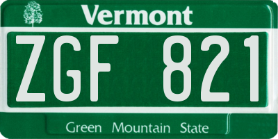 VT license plate ZGF821