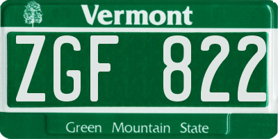 VT license plate ZGF822