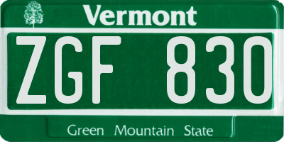 VT license plate ZGF830