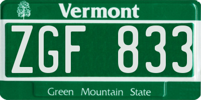 VT license plate ZGF833