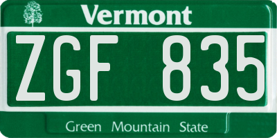 VT license plate ZGF835