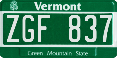 VT license plate ZGF837