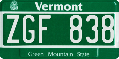VT license plate ZGF838