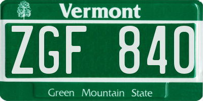 VT license plate ZGF840