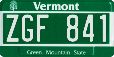 VT license plate ZGF841