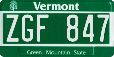 VT license plate ZGF847