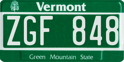 VT license plate ZGF848