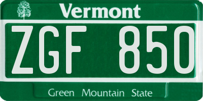 VT license plate ZGF850