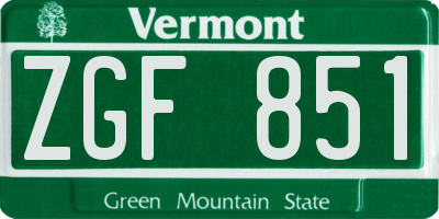 VT license plate ZGF851