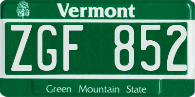VT license plate ZGF852