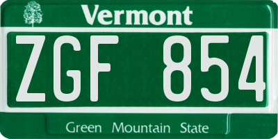 VT license plate ZGF854