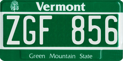 VT license plate ZGF856