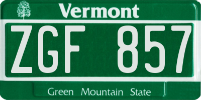 VT license plate ZGF857