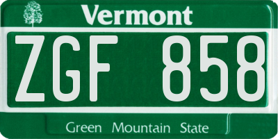 VT license plate ZGF858