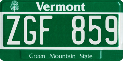 VT license plate ZGF859